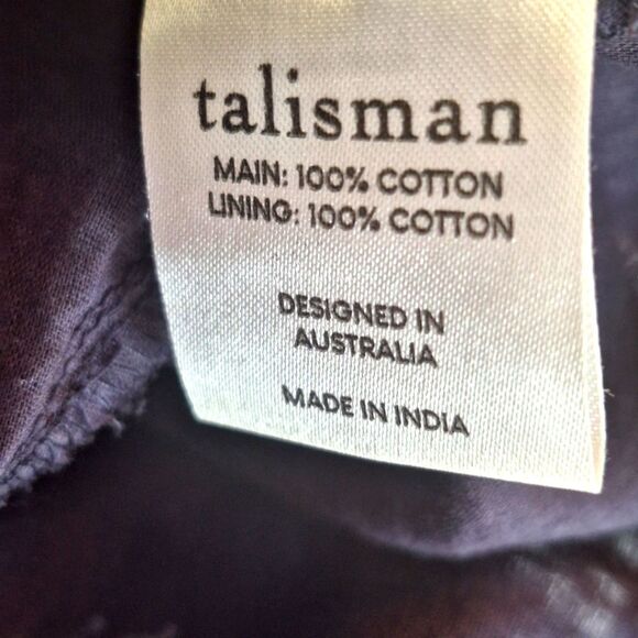 TALISMAN Gaia Dress Navy Blue 100% Cotton Lined Pockets Tie Back Embroidery L - Picture 10 of 16